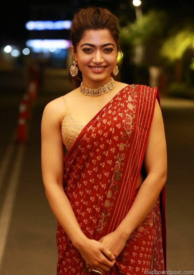 Heroin And Actress Rashmika Mandanna In Red Saree HD Photos